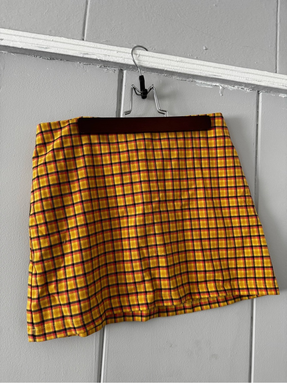 Urban Outfitters Yellow Plaid Mini Skirt with Red Accent